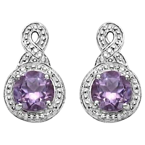 Amethyst Sterling Silver Infinity Design Earrings 1.46 CTW AA Round Cut Rhodium - Picture 5 of 9
